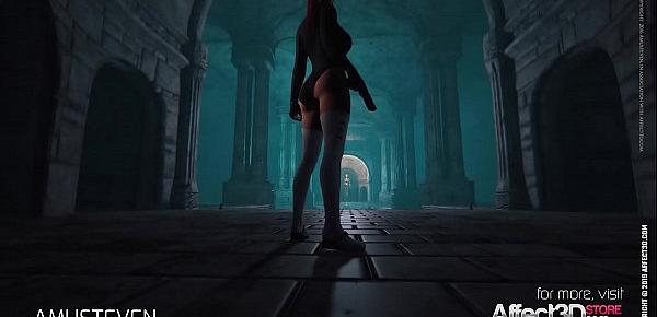  3d animation moster sex with a red hair big tits babe